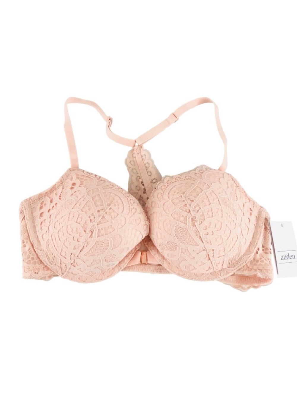 Auden Bra The Radiant Plunge Push-Up Lace Front Closure Lace Overlay Pink 32C
